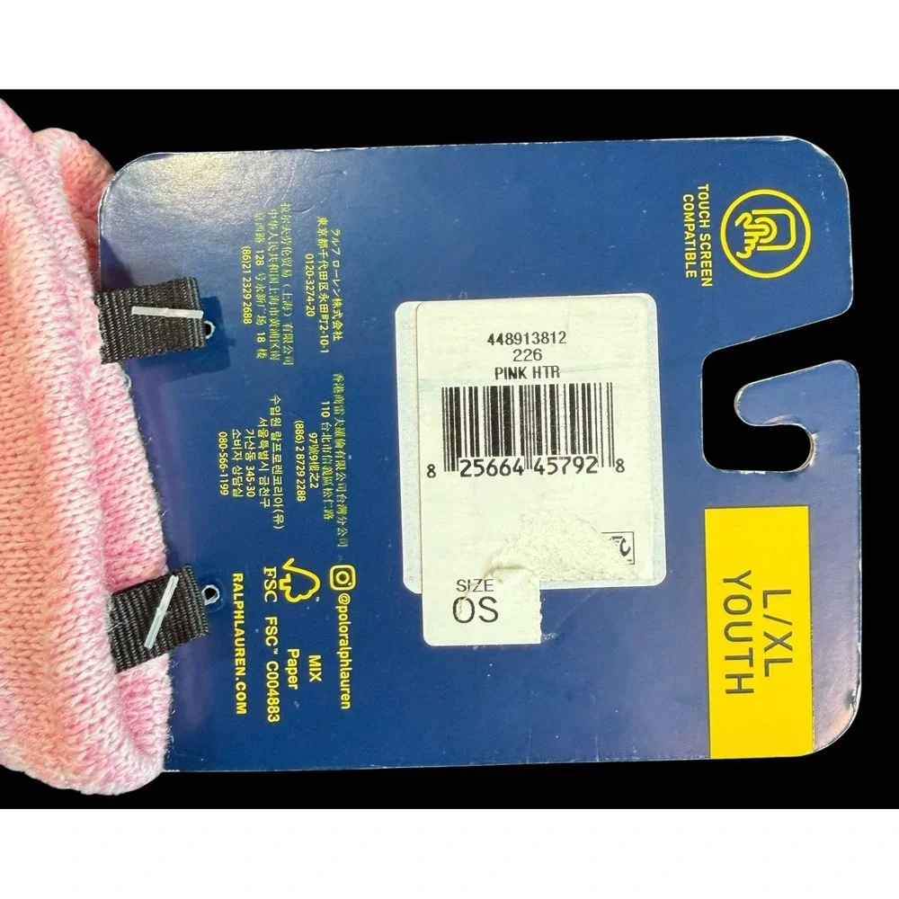 Polo Ralph Lauren Youth Girl L/XL Pink Sweater Fleece Touch Screen Winter Gloves